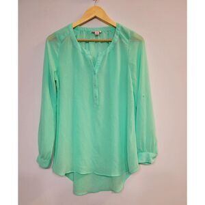 Candies Seafoam Green Sheer‎ Tunic Blouse Size Small